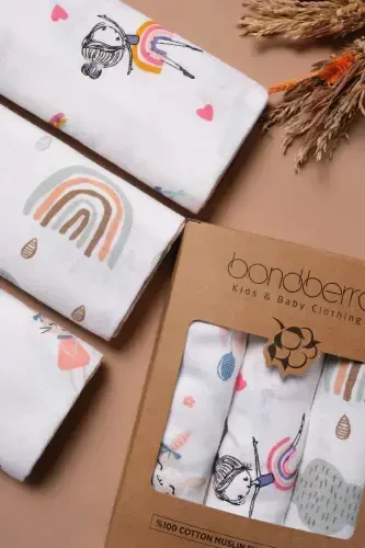 Multi-Purpose Muslin Swaddle & Blanket 3-Piece Set 100% Cotton Oeko-Tex Certified 80x80 Cm-Brown - BONDBERRO (1)