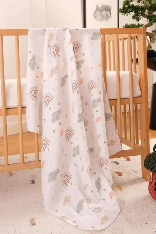 Multi-Purpose Muslin Swaddle & Blanket 3-Piece Set 100% Cotton Oeko-Tex Certified 80x80 Cm-Brown - 7