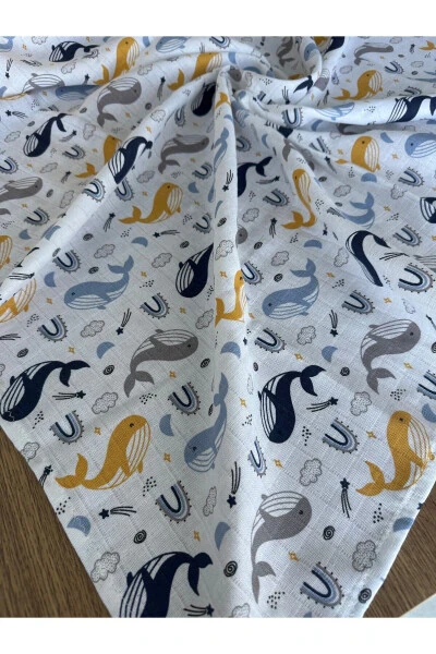 Multi-Purpose Whale Patterned Muslin Baby Blanket - COB (1)