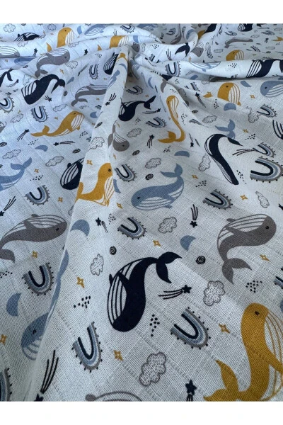 Multi-Purpose Whale Patterned Muslin Baby Blanket - 3