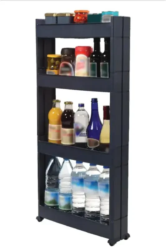 Multi-Purpose Wheeled Shelf Plastic Rack Kitchen Rack Bathroom Shelf Sr-04-BLACK ANTHRACITE - MOTEK