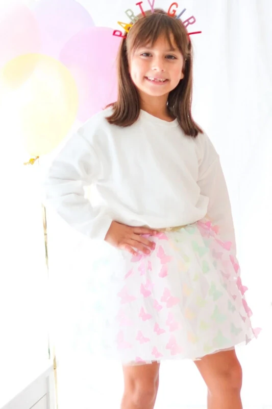 Multicolored Butterfly Appliqué Girls Tulle Skirt - Pauline - LE MABELLE