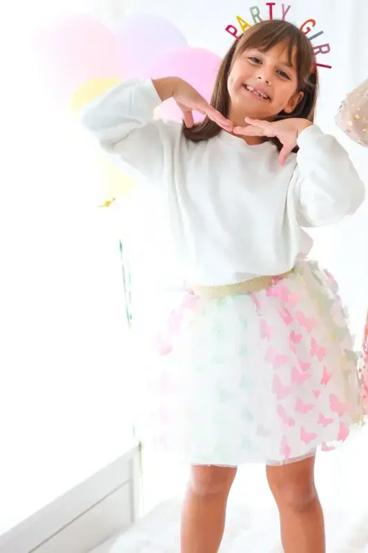 Multicolored Butterfly Appliqué Girls Tulle Skirt - Pauline - 2