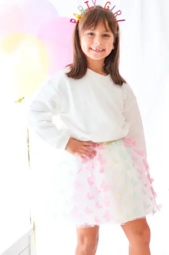 Multicolored Butterfly Appliqué Girls Tulle Skirt - Pauline 