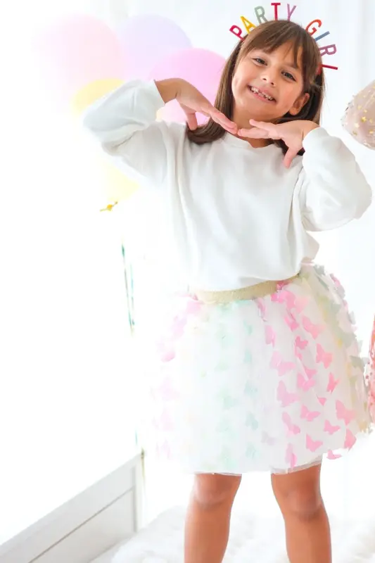 Multicolored Butterfly Appliqué Girls Tulle Skirt - Pauline - 2