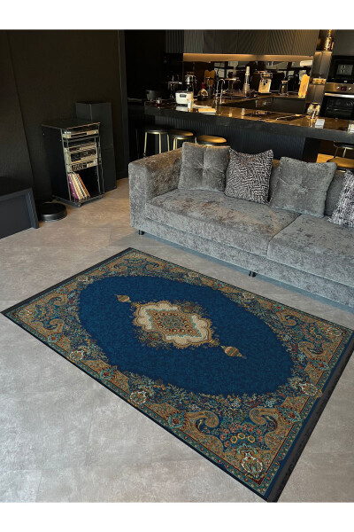 Multicolored Detailed Navy Blue Antique Design Series Patterned Decorative Rug antik124 - 3