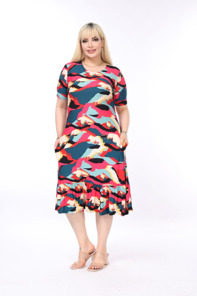 Multicolored Skirt with Frills and Pockets, Plus Size Dress - 2