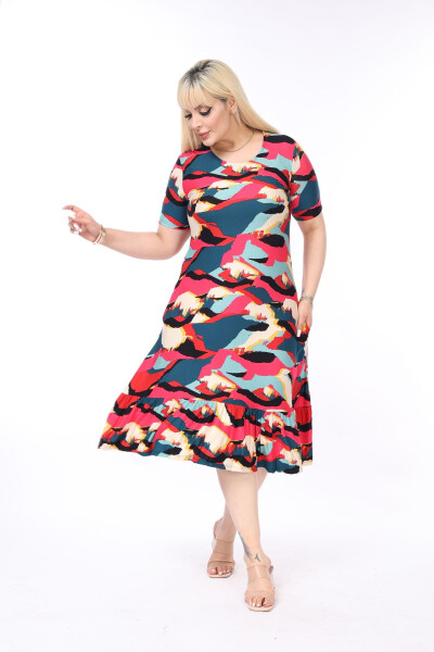 Multicolored Skirt with Frills and Pockets, Plus Size Dress - 4