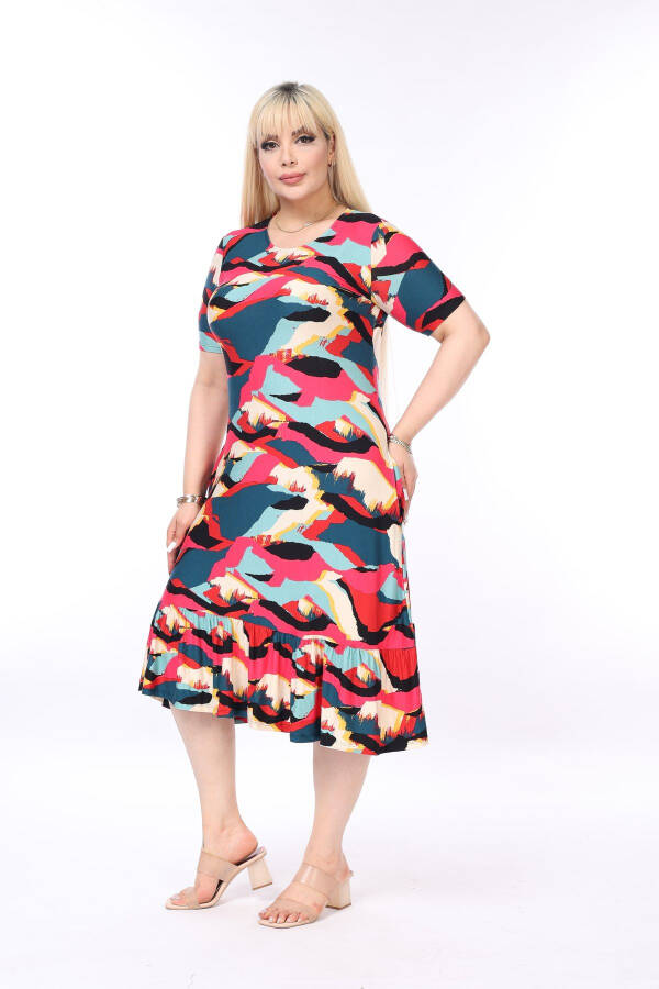 Multicolored Skirt with Frills and Pockets, Plus Size Dress - 7