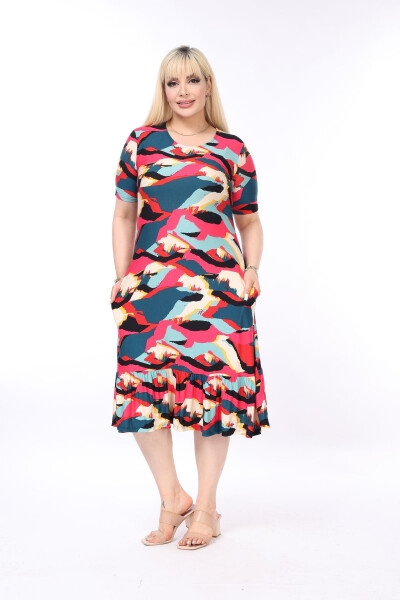 Multicolored Skirt with Frills and Pockets, Plus Size Dress - MJORA (1)