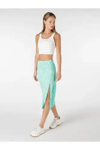 Multicolored, slit detail, slim fit midi skirt. - 1