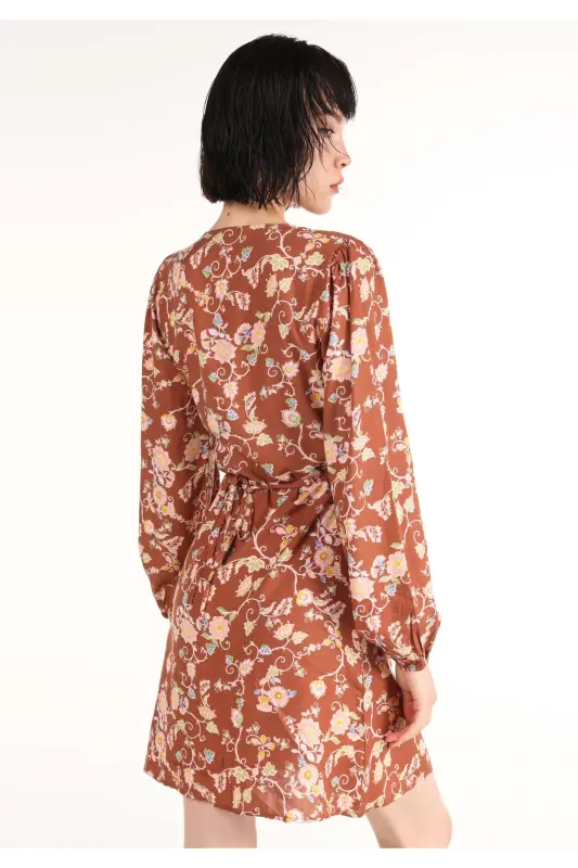 Multicolored, V-neck printed women's dress. - 2