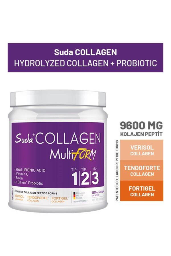 Multiform Collagen Unflavored 300g - 9600 mg Hydrolyzed Collagen Peptides - Type 1, Type 2, Type 3 - 8