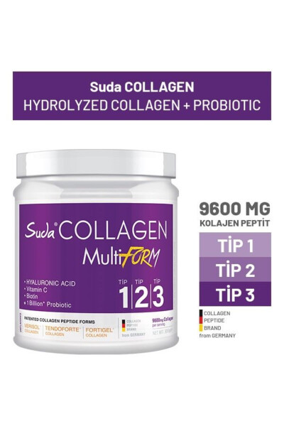 Multiform Collagen Unflavored 300g - 9600 mg Hydrolyzed Collagen Peptides - Type 1, Type 2, Type 3 - 9