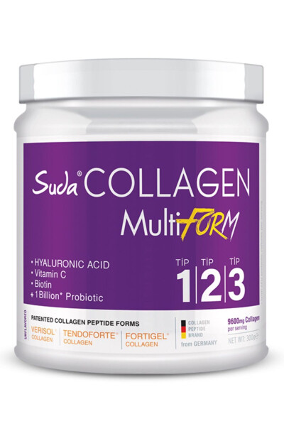 Multiform Collagen Unflavored 300g - 9600 mg Hydrolyzed Collagen Peptides - Type 1, Type 2, Type 3 - 4