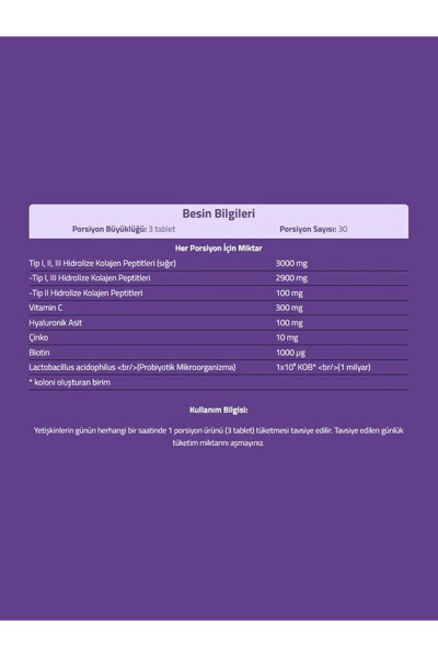 Multiform Kolajen 90 Tablet Tip1 - Tip2 - Tip3 - 1 Milyar Probiyotik - Biyotin - C Vitamini - 11