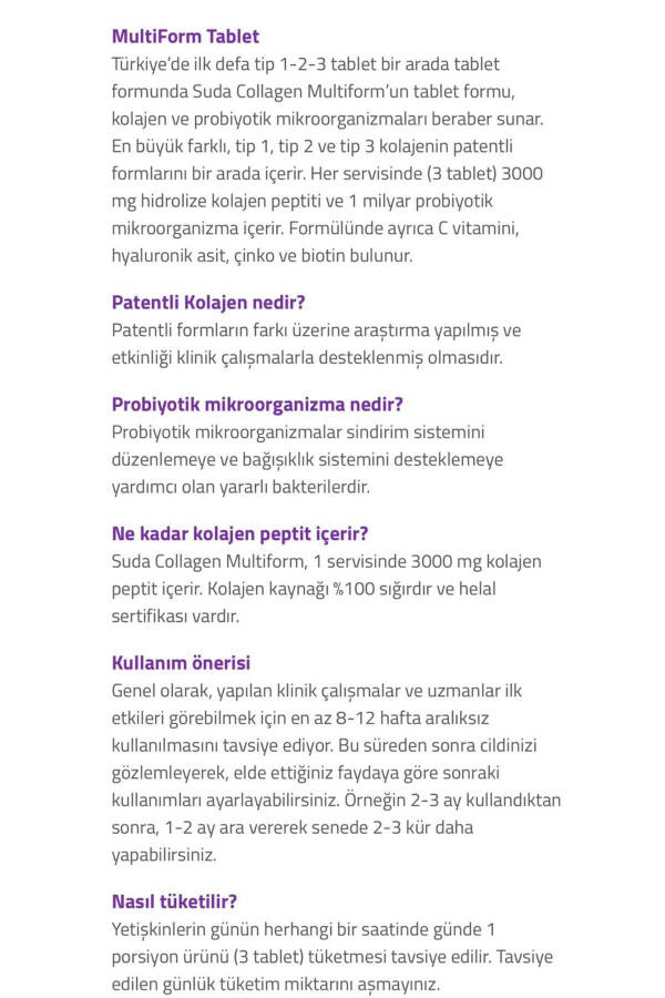 Multiform Kolajen 90 Tablet Tip1 - Tip2 - Tip3 - 1 Milyar Probiyotik - Biyotin - C Vitamini - 3