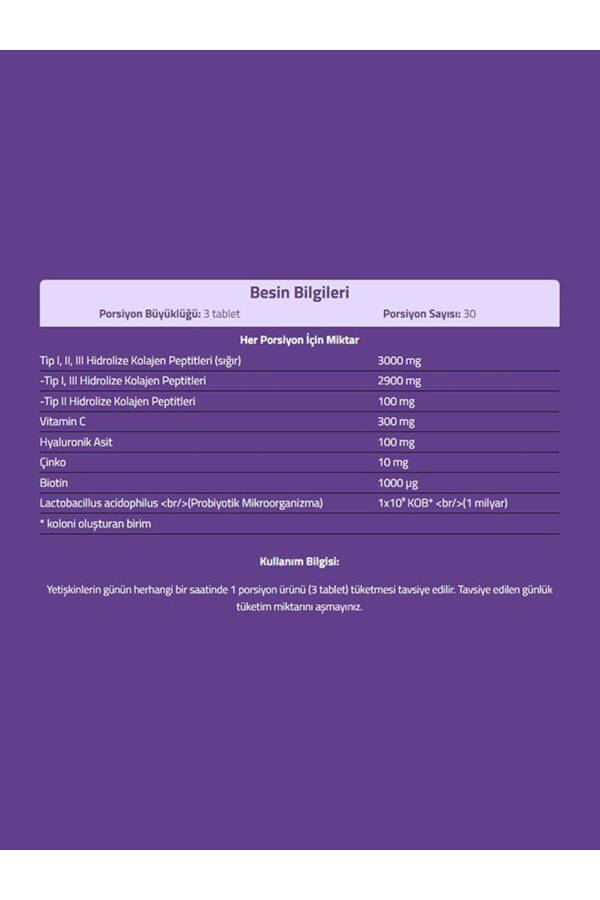 Multiform Kollagen 90 Tablet 1-tur - 2-tur - 3-tur - 1 milliard Probiotik - Biotin - S vitamini - 11