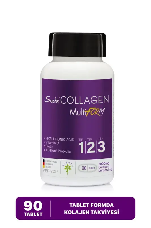 Multiform Kollagen 90 Tablet 1-tur - 2-tur - 3-tur - 1 milliard Probiotik - Biotin - S vitamini - 1