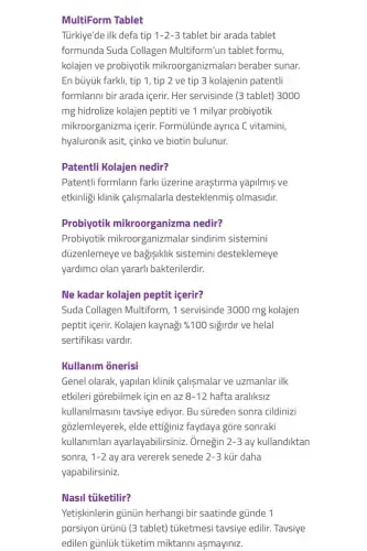 Multiform Kollagen 90 Tablet 1-tur - 2-tur - 3-tur - 1 milliard Probiotik - Biotin - S vitamini - 7