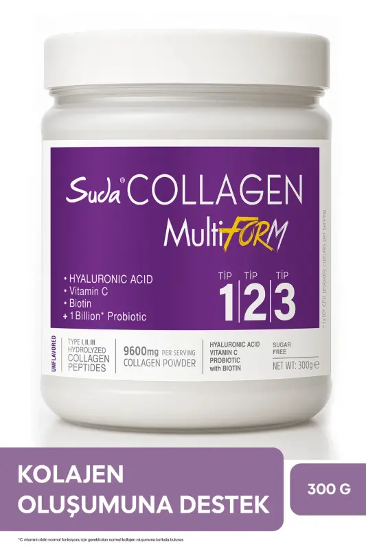 Multiform Kollagen Hidoysiz 300gr - 9600 mg Gidrolangan Kollagen Peptidi - 1-turi, 2-turi, 3-turi - SUDA COLLAGEN