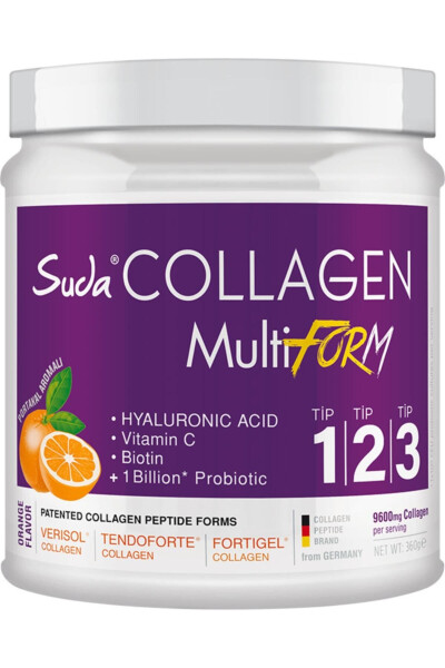 Multiform Orange Flavored Collagen 360gr - 9600 mg Hydrolyzed Collagen Peptide - Type 1, Type 2, Type 3 - 3