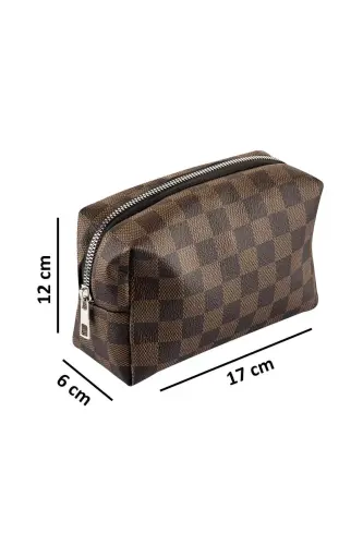 Multifunctional 3-piece Makeup Bag And 1 Piece Sponge Set - Checkered Pattern - 4