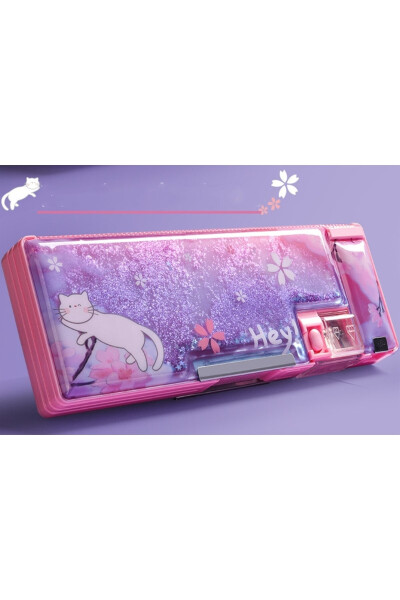 Multifunctional Pencil Case with Cat Embroidered Pink - 2