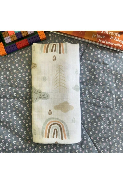 Multipurpose Muslin Blanket 80x80cm Newborn 100% Cotton Oeko-tex Certified Rainbow Figured - Modazone