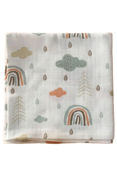 Multipurpose Muslin Blanket 80x80cm Newborn 100% Cotton Oeko-tex Certified Rainbow Figured - Modazone (1)