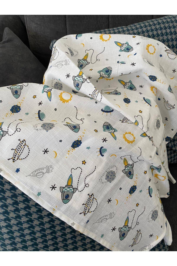 Multipurpose Muslin Blanket 80x80cm Newborn 100% Cotton Oeko-tex Certified Space Travel - 8