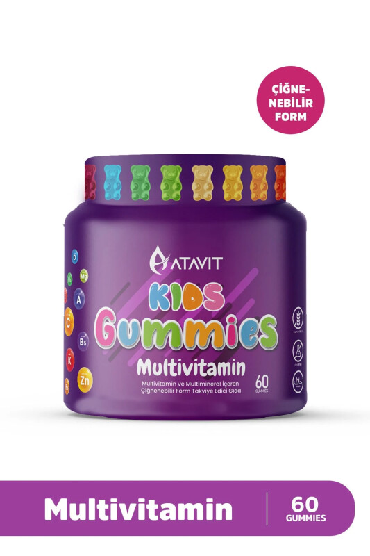 Multivitamin A,C,E,D3,B3.B5.B6.B12.Biotin,Iodine Gummies Kids - 1