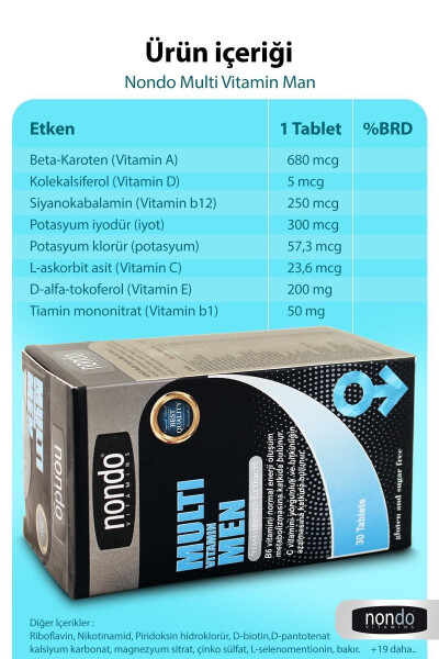 Multivitamin Erkaklar uchun 30 ta Tabletka (A,B1,B2,B3,B6,B7,B12,C,D,E,H VITAMINLARI, PANAX GINSENG, SAW PALMETTO) - 3