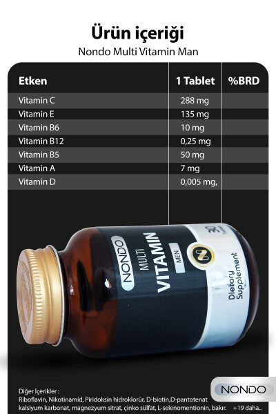 Multivitamin Erkaklar uchun 30 ta Tabletka (A,B1,B2,B3,B6,B7,B12,C,D,E,H VITAMINLARI, PANAX GINSENG, SAW PALMETTO) - 3