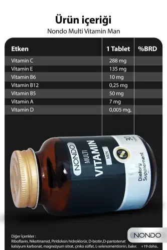 Multivitamin Erkaklar uchun 30 ta Tabletka (A,B1,B2,B3,B6,B7,B12,C,D,E,H VITAMINLARI, PANAX GINSENG, SAW PALMETTO) - NONDO (1)