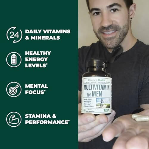 Multivitamin for Men - Daily Mens Multivitamins & Multiminerals Supplement for Energy, Focus and Performance. Mens Vitamins A, C, D, E & B12, Zinc, Calcium, Magnesium & More. Multi Vitamin Capsules - 3