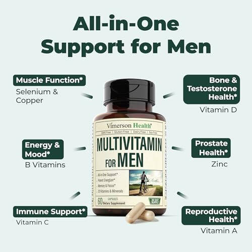 Multivitamin for Men - Daily Mens Multivitamins & Multiminerals Supplement for Energy, Focus and Performance. Mens Vitamins A, C, D, E & B12, Zinc, Calcium, Magnesium & More. Multi Vitamin Capsules - 8