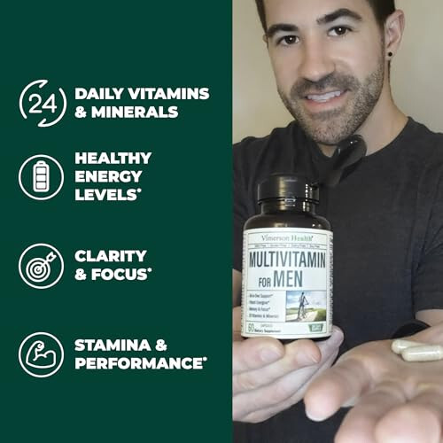 Multivitamin for Men - Daily Mens Multivitamins & Multiminerals Supplement for Energy, Focus and Performance. Mens Vitamins A, C, D, E & B12, Zinc, Calcium, Magnesium & More. Multi Vitamin Capsules - 6