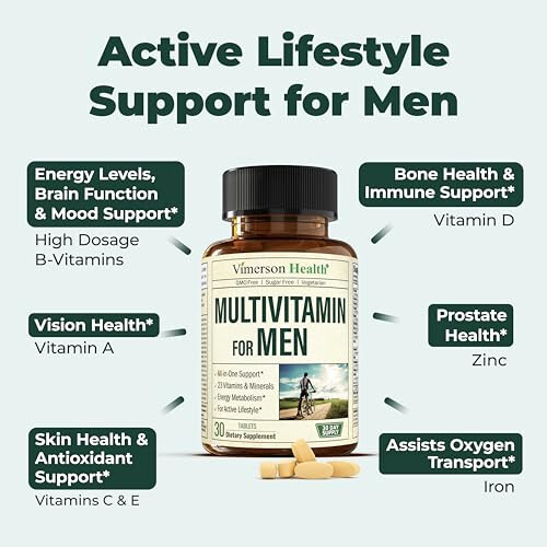 Multivitamin for Men - Men's Multivitamins & Multiminerals Supplement for Energy, Focus and Performance. Daily Men's Vitamins A, C, D, E & B12, Zinc, Calcium, Magnesium & Iron. Multi Vitamin Tablets - 10