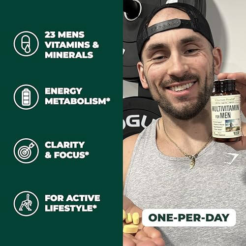 Multivitamin for Men - Men's Multivitamins & Multiminerals Supplement for Energy, Focus and Performance. Daily Men's Vitamins A, C, D, E & B12, Zinc, Calcium, Magnesium & Iron. Multi Vitamin Tablets - 1