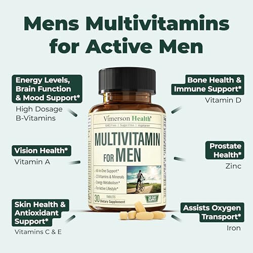 Multivitamin for Men - Men's Multivitamins & Multiminerals Supplement for Energy, Focus and Performance. Daily Men's Vitamins A, C, D, E & B12, Zinc, Calcium, Magnesium & Iron. Multi Vitamin Tablets - 3