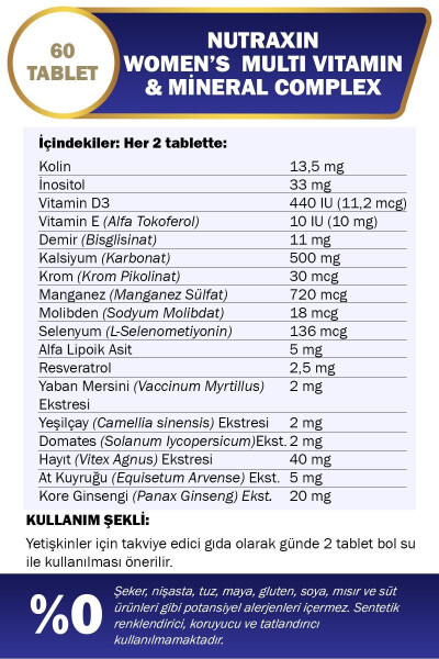 Multivitamin for Women - Multivitamin & Mineral Complex 60 Tablets - 8