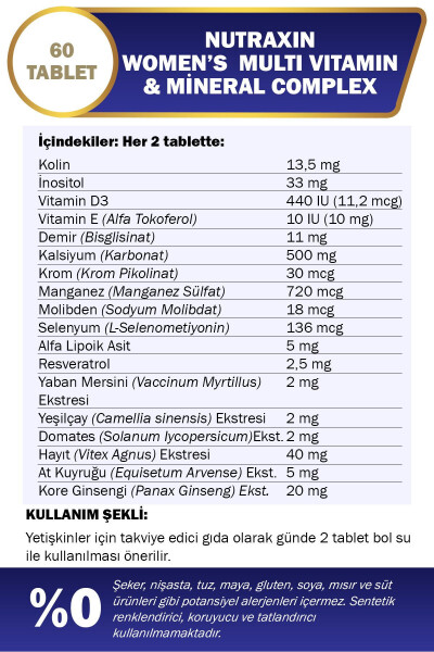 Multivitamin for Women - Multivitamin & Mineral Complex 60 Tablets - 3