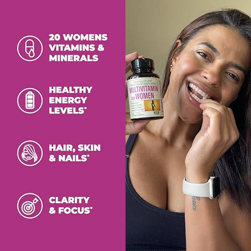 Multivitamin for Women - Women's Multivitamin & Multimineral Supplement for Energy, Mood, Hair, Skin & Nails - Women's Daily Multivitamins A, B, C, D, E, Zinc, Calcium & More. Women's Vitamins Capsules - 1