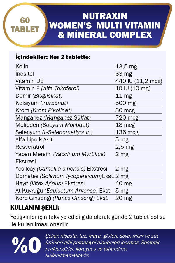 Multivitamin Kadın - Multivitamin & Mineral Kompleksi 60 Tablet - 8