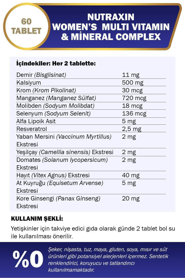 Multivitamin Kadın - Multivitamin & Mineral Kompleksi 60 Tablet - 9