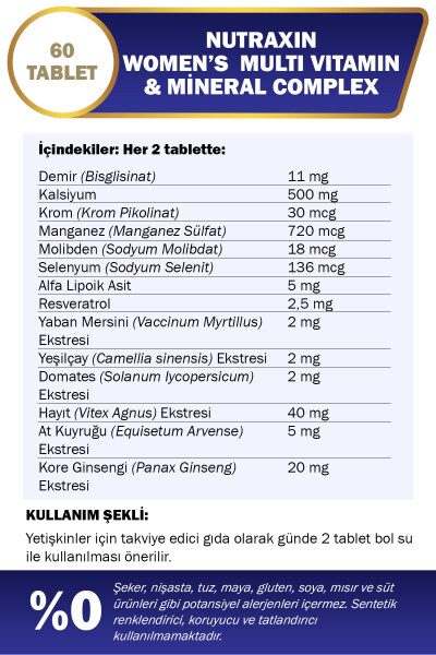 Multivitamin Kadın - Multivitamin & Mineral Kompleksi 60 Tablet - 15