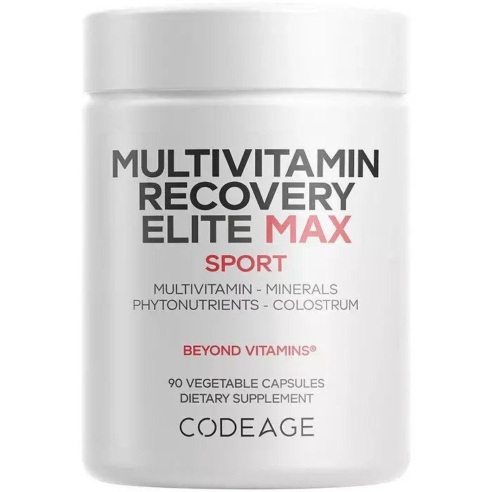 Multivitamin Recovery Elite Max Supplement - A, C, D, E, B-Kompleks vitaminlari, Muhim minerallar, Antioksidantlar, Colostrum, Fitonutriyentlar, Pantetin, Non-GMO, Sport Multivitaminlar - 90 kapsula-Ochiq Aralash - CODEAGE