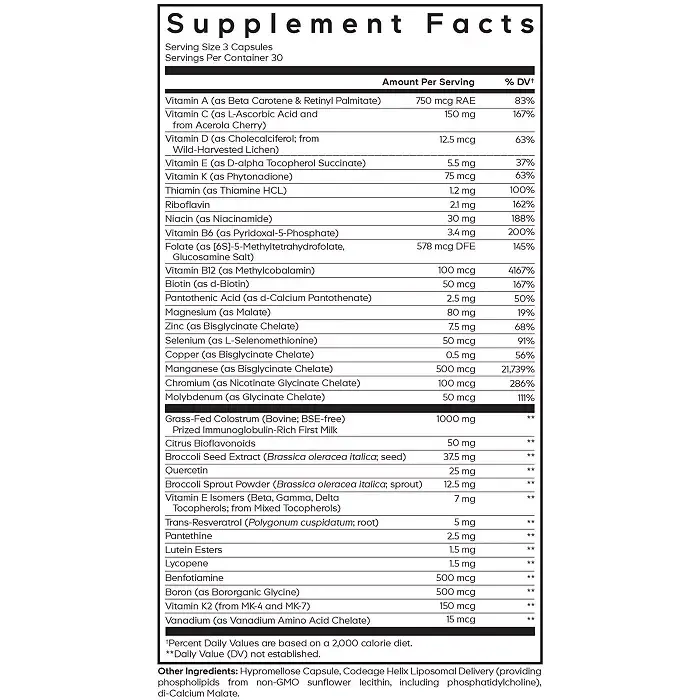Multivitamin Recovery Elite Max Supplement - Vitamins A, C, D, E, B-Complex, Essential Minerals, Antioxidants, Colostrum, Phytonutrients, Pantethine, Non-GMO, Sport Multivitamins - 90 Capsules-Open Miscellaneous - 3