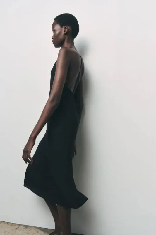 MULTIWAY STRAP MAXI SLIP DRESS-Black - 1